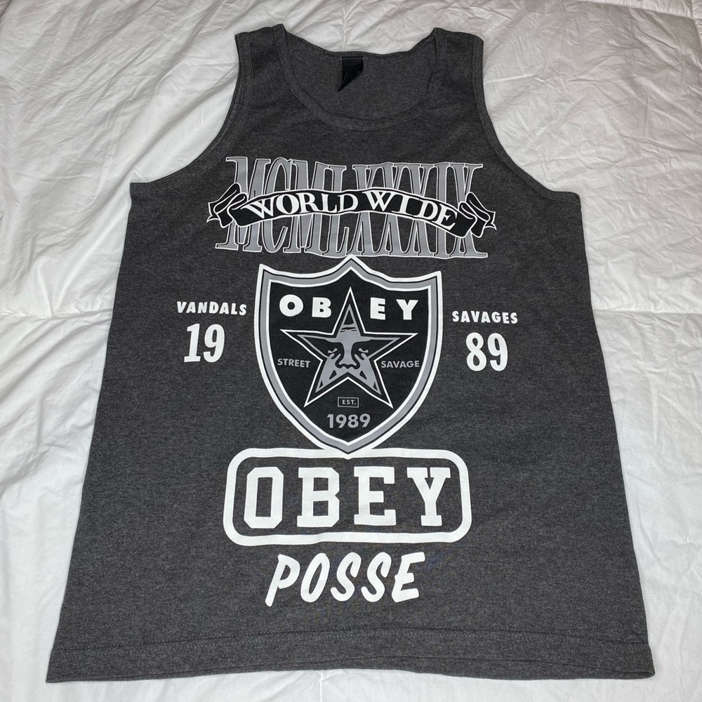 OBEY Posse Worldwide Graphic Tank Gray Size S Streetwear